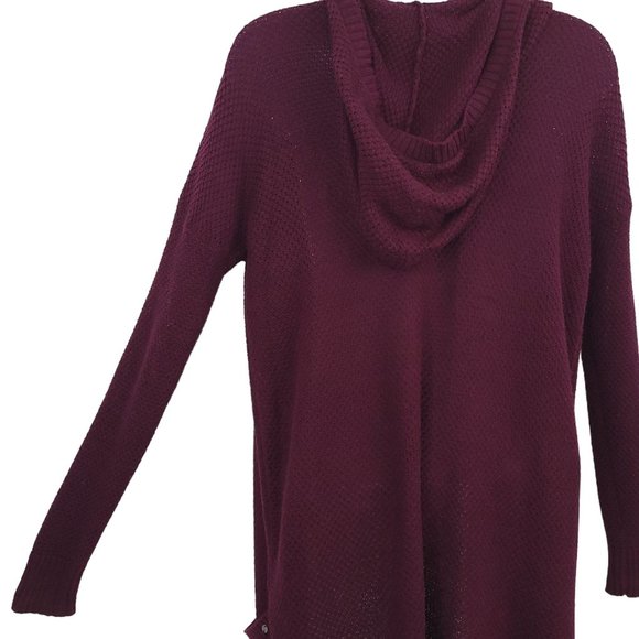 American Eagle Open Front Hoodie Cardigan Womens Size S Wine Pockets Cable Knit - Picture 10 of 15
